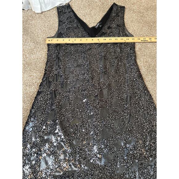 Express Dark silver sequined sleeveless mini dress gun metal V-neck A-line SZ M - Picture 6 of 8